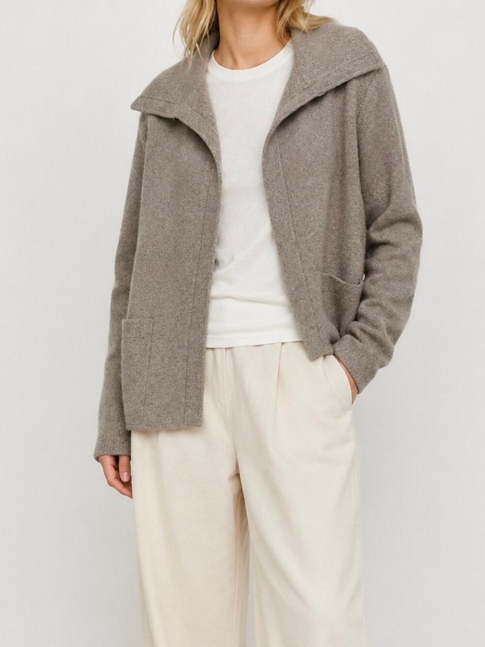 TSE 100% Cashmere Cardigan Shawl Collar Open Front Pocket Jacket Sweater Preppy